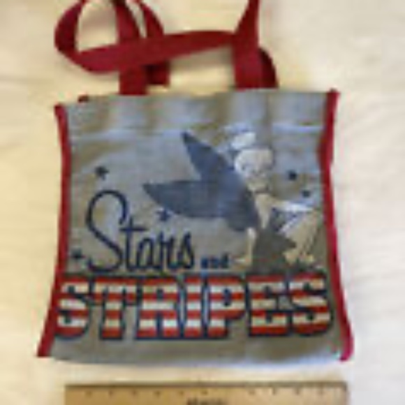 TINKER BELL Stars & Stripes Patriotic TOTE BAG zippered pocket Disney Fairy USA - Picture 1 of 7